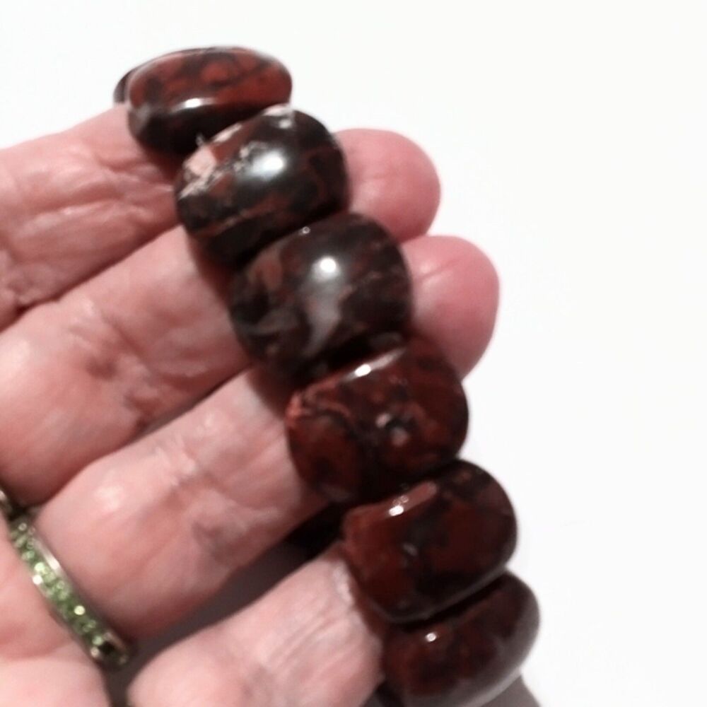 Natural Bloodstone Gemstone Polished Beaded Stretch Bracelet - Picture 3 of 6